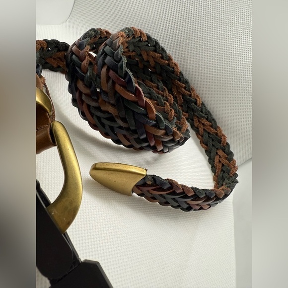 NWT Capezio Genuine Leather Braided Belt Brown Black Brass Buckle Made in Argent main image 6